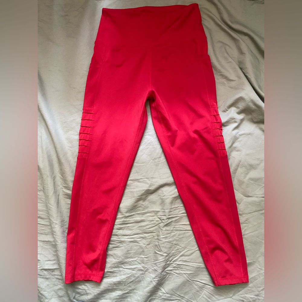 Red workout pants with pockets